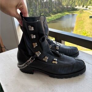 Black Leather Boots with Silver Accents